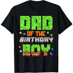 Dad Of The Birthday Boy Pixel Gaming Video Game Family Kids T-Shirt (Small, Black)