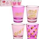 Paris Hilton 4-Piece Shot Glass Set, Fun Decals on Every Glass, 2-Ounce, Hot Pink and Light Pink