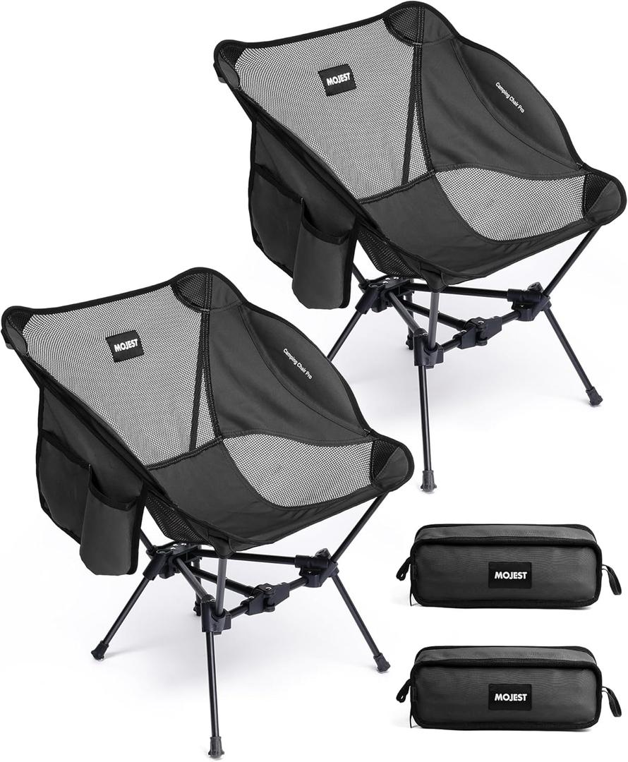 Portable Camping Chair  Compact Lightweight Folding Chair for Adults, Supports 330 lbs  Ideal for Backpacking Hiking, Fishing, Beach, Picnic & Lawn (2 Pack, Black)