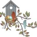 Peryiter Birds Wall Metal Decor for Outdoor Art Hanging Metal Tree with Birdhouse for Living Room Tree Leaf Wall Decor for Indoor Outdoor Garden (Brown, Blue)