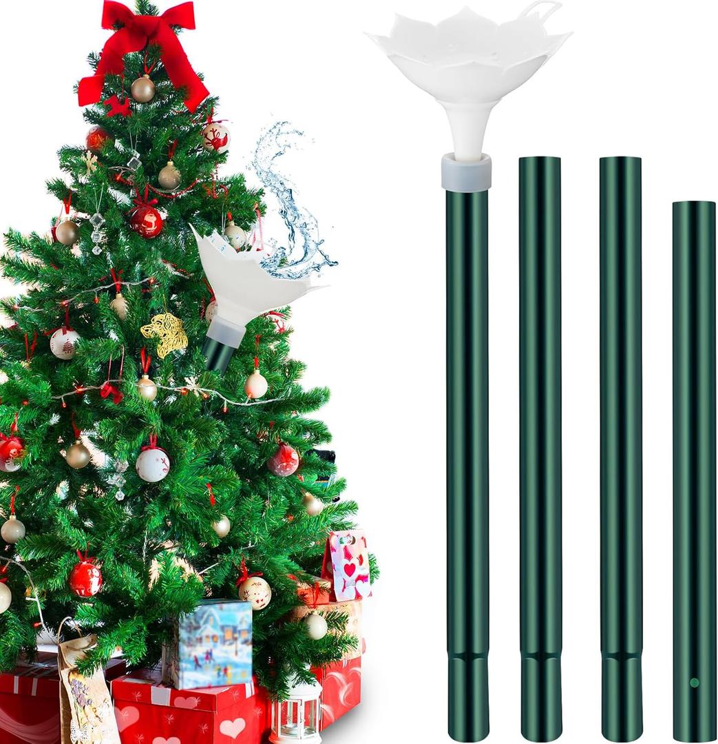 Tioncy Christmas Tree Watering System with Poinsettia Wide Opening Design Stainless Steel Christmas Tree Watering Funnel with Long Funnel Spout for Indoor and Outdoor Trees(White)