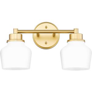 Emak Modern Gold Bathroom Light Fixtures, 2-Light Vanity Lights with Milk Glass Shade for Bathroom, Mirror, VL122-GD-ML-2