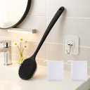 Silicone Body Scrubber for Shower Men Women Dual-Sided Exfoliating & Massage Shower Brush with Long Handle, Creates Rich Lather, Includes 1 Hook & 2 Lather Balls (Black).
