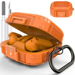 [Upgrade Secure Lock] for Beats Powerbeats Pro 2 Case Cover, LDSXAY Carbon Fiber Shockproof Protective Cover for Powerbeats Pro 2 2025 with Cleaner Kit & Carabiner (Orange)