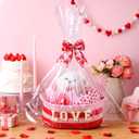 Pickmesh Valentine's Day Gift Basket Small Woven Basket with Gift Bags Tissue Paper Love Letters Bow Knot Clear Cellophane Bags Tags for Valentines Day Holiday Birthday Party Supplies