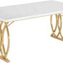 Modern Dining Table with Faux Marble Top, Gold Metal Base, 63" x 31.5" Rectangle, Waterproof Anti-Scratch Surface, Adjustable Foot Pads