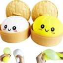 2Pack Dumpling Squishies Toy with Steamer,Colorful Slow Rising Stress Ball,Stretchy Fidget Sensory Toy for Anxiety Relief,Perfect Easter Basket Stuffers for Kids and Adults(White + Yellow)