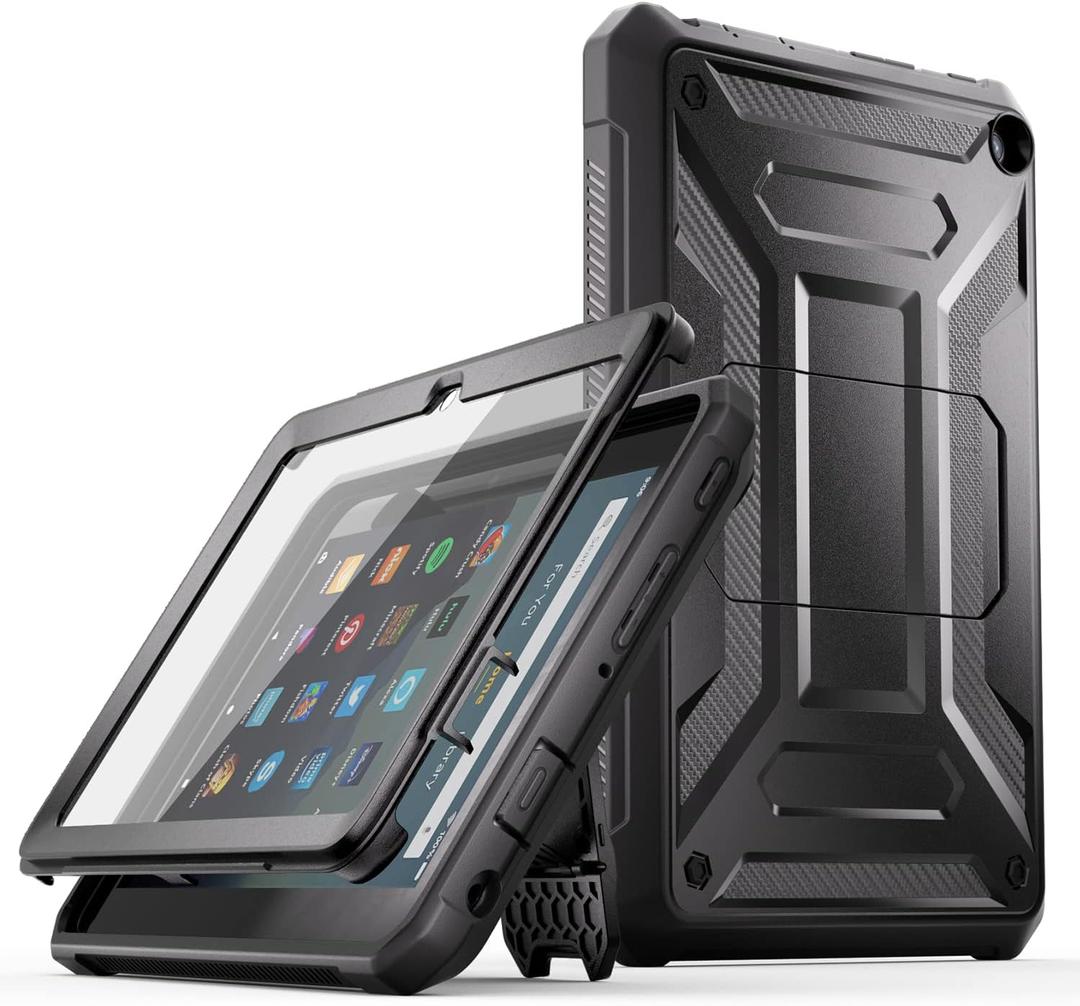Fire HD 8 & HD 8 Plus Tablet Case (Only 12th Gen,2024/2022) - DJ&RPPQ [Light-Duty] Full Body Rugged Cover with Built-in Screen Protector for Kindle Fire HD 8 Kids Tablet & Kids Pro Tablet - Black (Black)