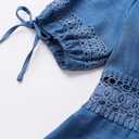 SOLY HUX Women's Summer Dress Hollow Out Lace V Neck Puff Short Sleeve A Line Layered Short Dresses (Blue, L)