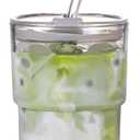 13oz/400ml Glass Water Tumbler with Straw and Lid Sealed Carry On Thick Wall Iced Coffee Cup Glass Cup for Water, Iced Tea Fruit Juice Etc (Aurora White