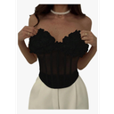 MakeMeChic Women's 3D Flower Sheer Strapless Tube Crop Tops Sleeveless Going Out Bustier Corset Tank L