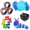 Cevioce 5Pcs Fidget Toys Adults Pack,Easter Basket Stuffers for Teens Boys Girls,Autism Sensory Toys with Fidget Spinner Slug Magnetic Rings,Squishy Fidget Toys ADHD Stress Relief
