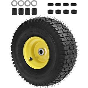 15x6.00-6 Lawn Mower Tires, Yellow Wheel,15x6-6 Front Tire -3" Offset Hub,3/4" Bushing Replacement for Craftsman/John Deere/Cub Cadet Riding Mowers,4 Ply Tubeless (2 PACK)