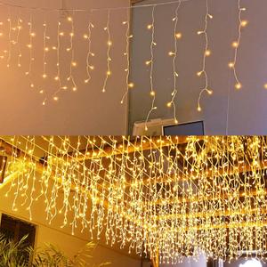 LED Icicle Lights, Curtain Fairy Hanging Lights String 8 Modes 13FT 96 LEDs Christmas Extendable Plug in Lights for Party Ceiling Balcony Patio Outdoor Indoor Decoration (Warm White, 4)