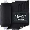 Boat Fender Covers | Black & Navy Blue | 4-Pack | Polyester (4-Pack, Black, 10 x 26)