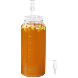 2 Gallon Glass Jar with Airtight Lid, Wide Mouth Wine Making Supplies with 2 Airlocks(7600ML), Pickle Jar, Gallon Fermentation Jar with Clear Scale Marks for Home Brew, Kombucha, Cider, Beer