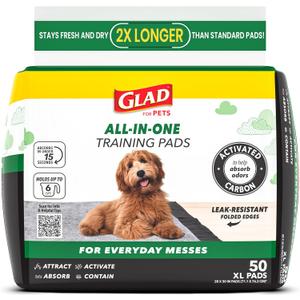 Glad for Pets Activated Carbon Dog Training Pads - Absorbent Large Disposable Dog Pee Pads for Dogs, XL Potty Pads for Dogs, Charcoal Puppy Pads with Adhesive Tabs, Jumbo Dog Pads, 28" x 30", 50 Count