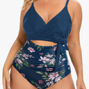Daci Plus Size One Piece Swimsuit - Tummy Control Bathing Suit for Women Cutout Swimwear 16W, Blue Floral 