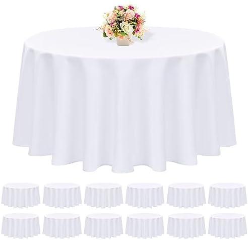 12 Pack Round Tablecloth 90 Inch - White Polyester Tablecloth for Round Table, Premium Stain and Wrinkle Resistant Washable Fabric Table Cover for Wedding Party Banquet Restaurant Reception