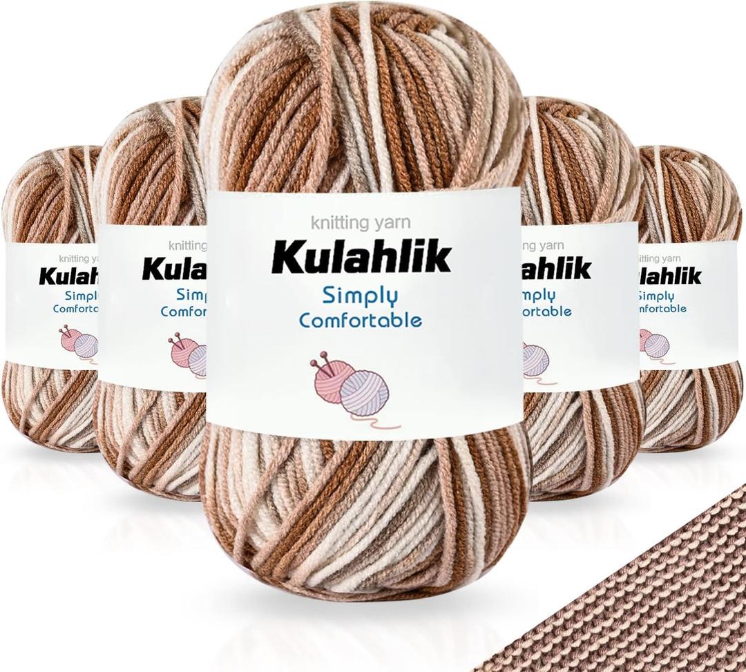 250g(5x50g) Acrylic Yarn for Crochet/Knitting, Colorful Gradient Yarn Thread, 5 Rolls Skeins, Perfect for Any Knitting Crochet and Crafts Mini Project (46 khaki)