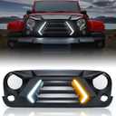Xprite Front Grill with Turn Signals and Daytime Running Light, Matte Black Grille Compatible with 2007-2018 Jeep Wrangler JK JKU-Patent Design