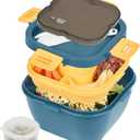Restaurantware-Bento Tek 57.5 Ounce Bento Box, 1 Reusable Lunch Container - With Fork And Knife, Does Not Contain BPA, Blue And Yellow Plastic Reusable Lunch Box, Microwavable, Dishwashable