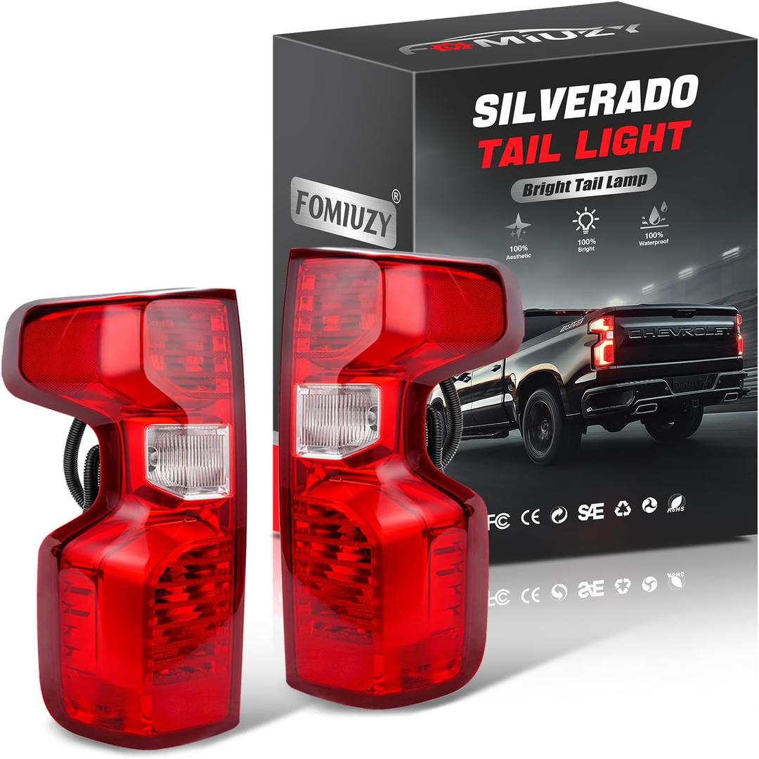 Tail Lights Assembly Fit Chevy Silverado 1500 2019 2020 2021 2022 2023 2024 Chevrolet 2500 3500 HD 2500HD 3500HD Rear Back Up Taillight Lamp Lens Cover Left Driver Right Passenger(Halogen)