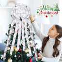 Christmas Tree Topper White - 53x13 inch White Tree Topper Bow with Streamers Silver Snowflake Tree Topper Bow Xmas Tree Home Decor