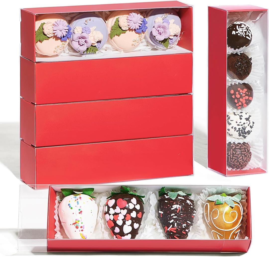 50Pcs 8x2.2x2 Inches Chocolate Covered Strawberry Boxes, Mcaron,Truffle,Chocolate Boxes Empty & Bakery Boxes for Cake,Strawberry,Dessert,Bonbon & Party Favors