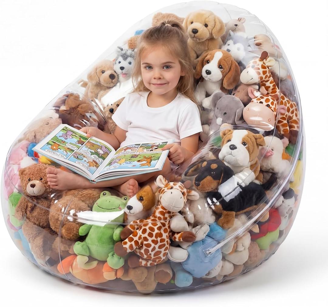 Novabright Clear Stuffed Animal Storage Bean Bag Chair Cover Extra Large 150l, Waterproof & Easy-clean Toy Organizer with Plastic Window, For nursery, Bedroom, Playroom (Cover Only, No Filler)