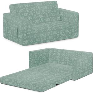 Serta Perfect Sleeper Extra Wide Convertible Sofa to Lounger - Comfy 2-in-1 Flip Open Couch/Sleeper for Kids, Sage