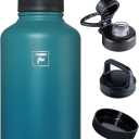 Fanhaw 64 oz Insulated Water Bottle  Large Stainless Steel Jug with 3 Lids (Straw, Spout, Carabiner) | Heavy-Duty, for Camping, Backpacking, Long Hikes & Outdoor Work (Green Blue)