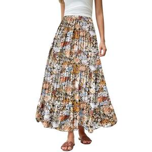 Women's Maxi Skirt with Pockets High Waisted Casual A-Line Pleated Long Skirts, size L