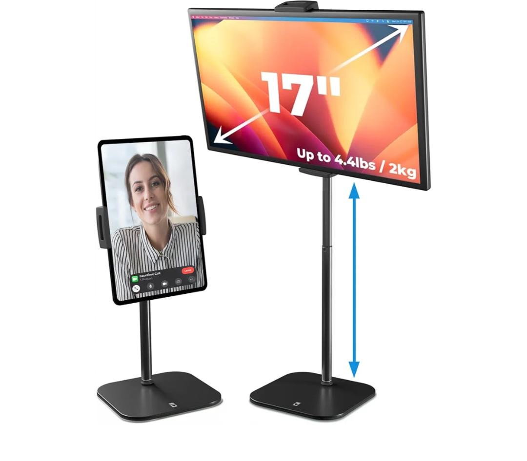 COOPER TabStand, 20" Tall iPad Stand for Desk, Portable Monitor Holder up to 17" Holds 4.4lb, Desktop Tablet Stand, Tablet Mount, Apple iPad Holder for Desk, for Samsung, Kindle, Fire (Night Black)