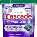 Cascade Platinum Plus Dishwasher Pods, Dish Detergent Soap, Clean Scent, 62 Count