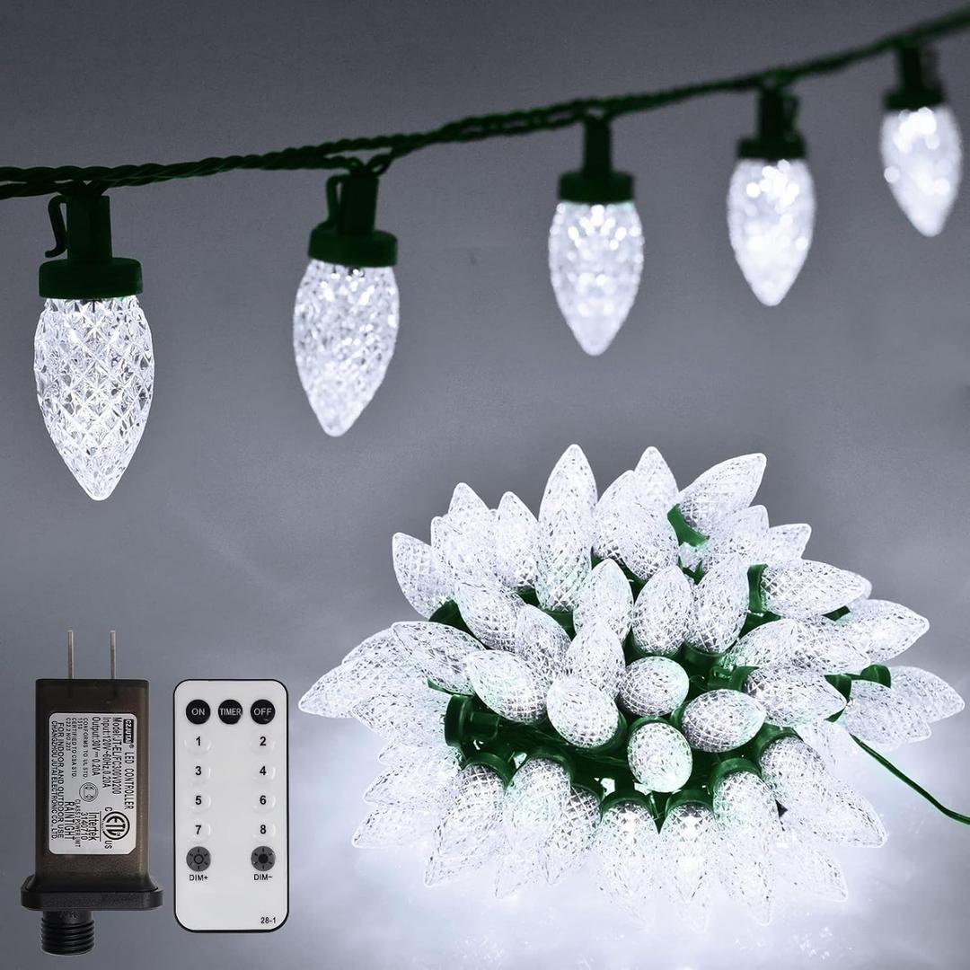 ZAIYW C9 Christmas String Lights 66ft 100 LED Strawberry Lights UL Plug C9 String Lights Green Wire Waterproof for Outdoor Roof Eaves Garden Yard Xmas Decor (Cool White) ZAIYW C9 Christmas String Lights 66ft 100 LED Strawberry Lights UL Plug C9 String Lights Green Wire Waterproof for Outdoor Roof Eaves Garden Yard Xmas Decor (Cool White)