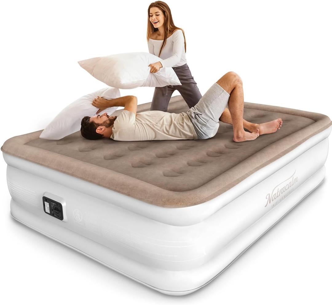 NatraCalm Queen Air Mattress with Built in Pump, Comfort Queen Inflatable Blow up Mattress, Ideal Alternative to a Bed, Portable Air Bed for Home, Guest, Camping, Colchon Inflable, Gift for Mom