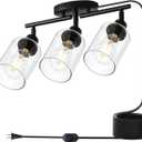 Modern Dimmable 3 Light Plug in Ceiling Light ,Black Plug in Track Lighting Kit with 16.5' extra-long cord with switch,Clear Glass Shade,Flexibly Rotatable Light Head,Modern Industrial Farmhouse Style