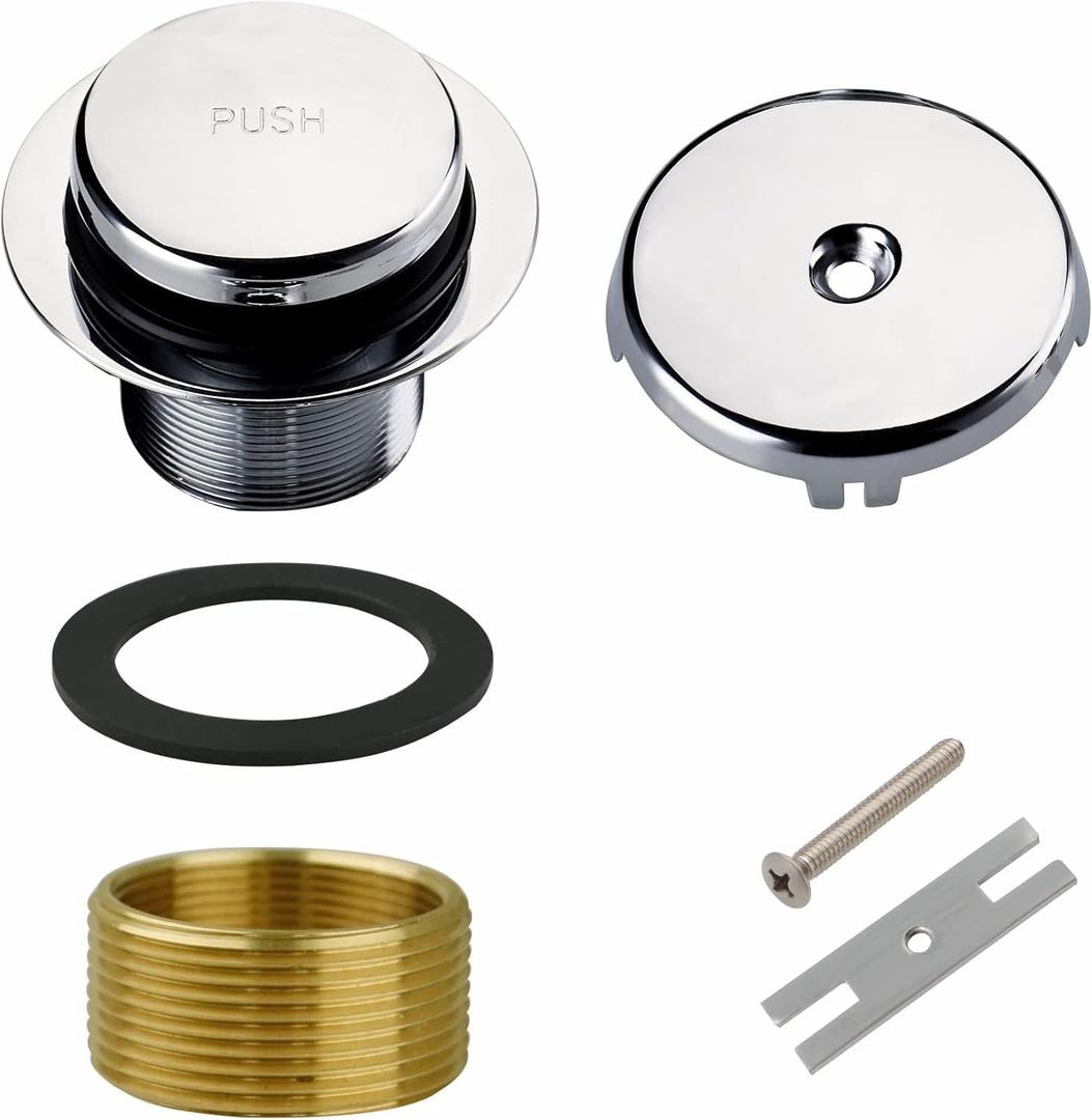 Chrome Bathtub Drain Tip-Toe Single Hole,Welsan Tub Drain Trim Set Conversion Kit Assembly, Coarse Thread Replacement Trim Kit with 1-Hole Overflow Faceplate Includes an Adapter,Chrome Plated
