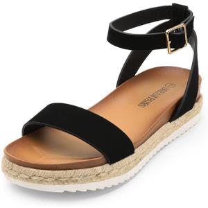DREAM PAIRS Women’s Balck Nubuck Open Toe Ankle Strap Espadrille Flatform Platform Sandals Size 9.5 M US Kathy