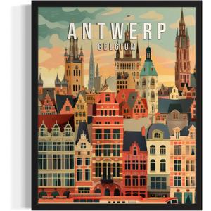 10 x Antwerp Belgium Art Print Poster, Europe City Skyline Artwork Painting Wall Art Vintage Painting for Bedroom Bathroom Living Room Decor 53 (Antwerp Belgium, 8 x 10 inches, Unframed)