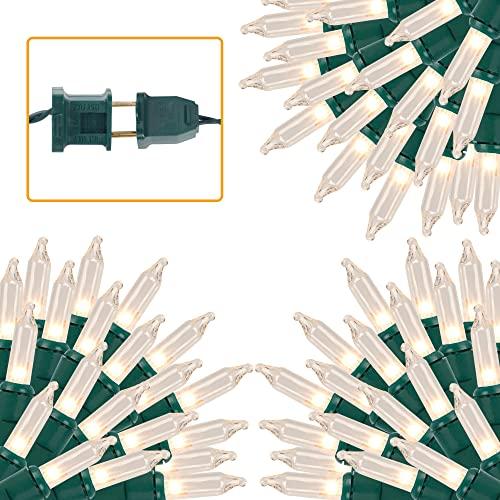 3 Sets Christmas Lights, 150 Count 33 FT Each Mini String Lights, Clear Green Wire Fairy Light, 120V UL Certified Connectable Xmas Tree Light for Holiday Patio Party Outdoor Decoration, Warm White