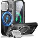 Camera Stand Case for iPhone 15 Pro, [Compatible with MagSafe] [Lens Cover] 2024 Version Military Grade Protective Soft Case for iPhone 15 Pro 6.1 inch Men Women, Black