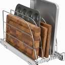 HOLDN STORAGE Pull Out Organizer for Bakeware, Cutting Board and Trays, Adjustable Dividers - Heavy Duty - For Narrow Cabinet Spaces, 8.5W x 21D x 11H, Chrome