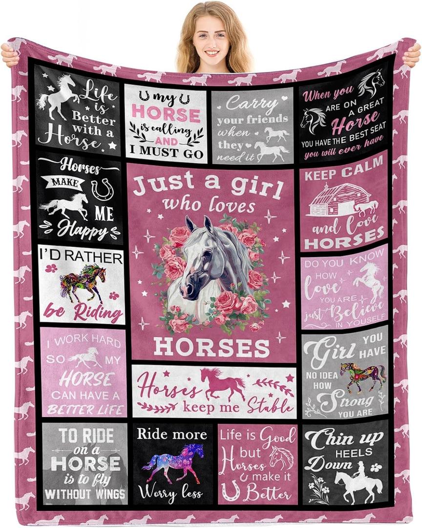 PIUFAM Horse Blanket Gifts for Girls Women, Horse Decor Stuff for Girl, Just A Girl Who Loves Horses, Best Gifts for Horses Lovers on Christmas Birthday 40x50 in