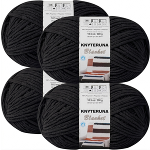 #6 Super Bulky Blanket Yarn for Crocheting - 4 Skeins(Each 10.5oz/300g, 220yds/201m), Chunky Chenille Thick Plush Big Soft Yarn for Crocheting Knitting Blankets, Black