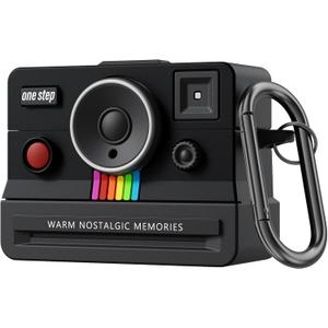 QINGQING Compatible with AirPods Pro 3 Case,2025 Silicone Cover Retro Camera Design Case,Carabiner & Cleaning Kit Included,Shock Resistant,Full Protection for AirPods Pro 3rd Generation (Black)