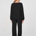 MEROKEETY Women's 2 Piece Outfits Long Sleeve V Neck Knit Pullover Tops and Wide Leg Pant Lounge Set (Black, S)