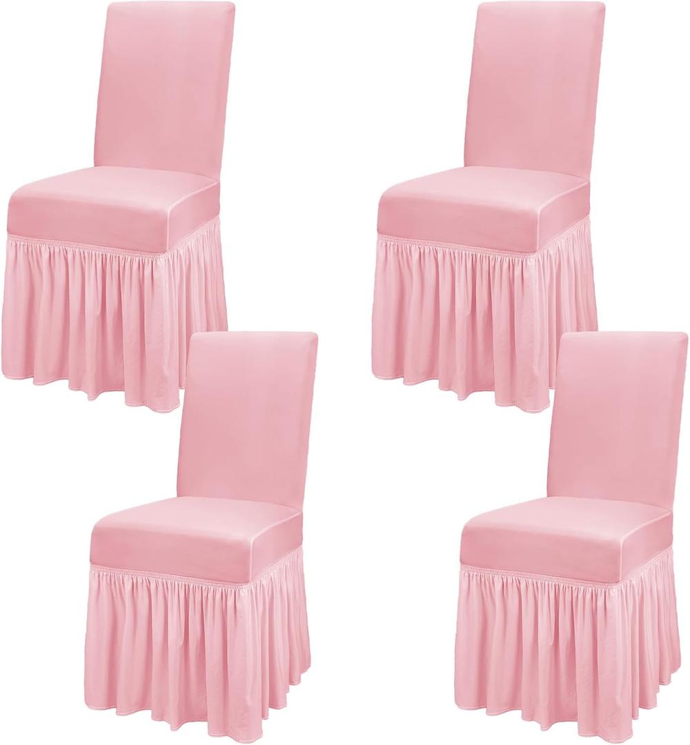 Skirted Dining Chair Covers (Pink, 4)