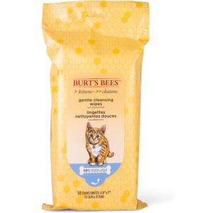 Burt's Bees for Pets Kitten Wipes with Buttermilk - Pet Wipes for Cats Waterless Bathing & Cleaning, Kitten Essentials for Indoor Kittens, Gentle Cat Grooming Wipe for Face, Paws & Butt, 50 Count